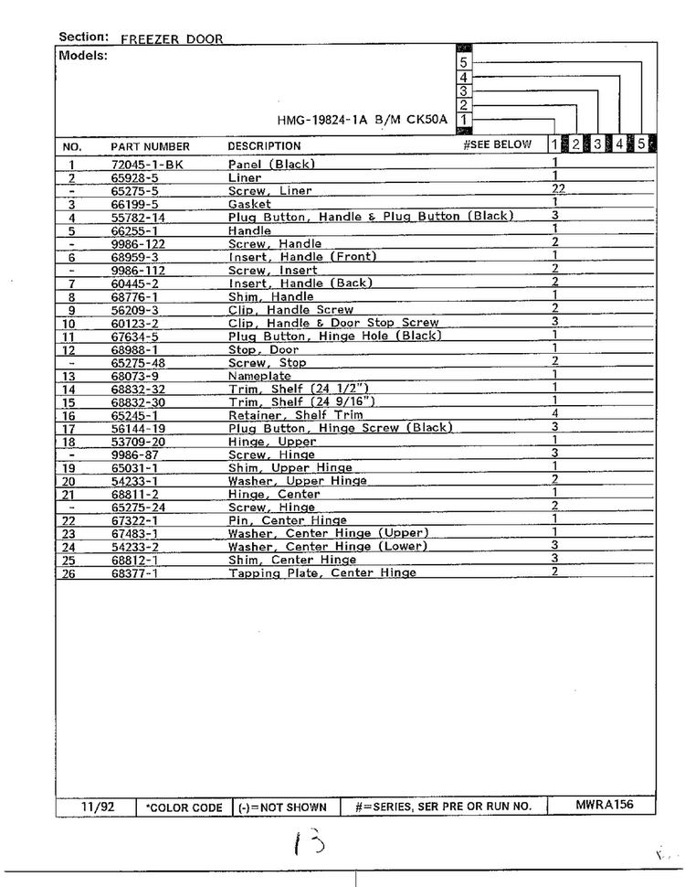 Freezer Door Page 2 Diagram and Parts List for 19824-1A  Admiral Refrigerator