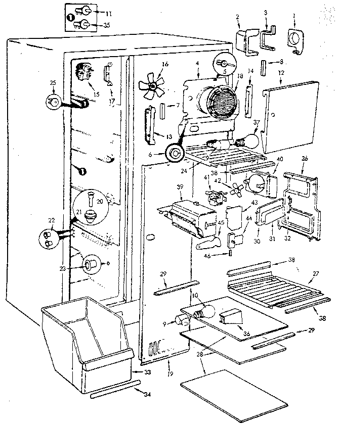 Freezer Compartment Diagram and Parts List for JRSDX244B-M7N15A  Jenn-Air Refrigerator