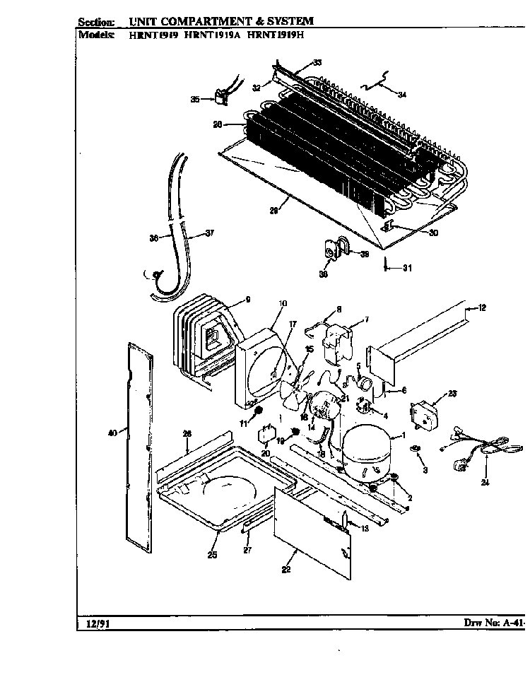 Unit Compartment & System Diagram and Parts List for HRNT1919 BF65B Maytag Refrigerator