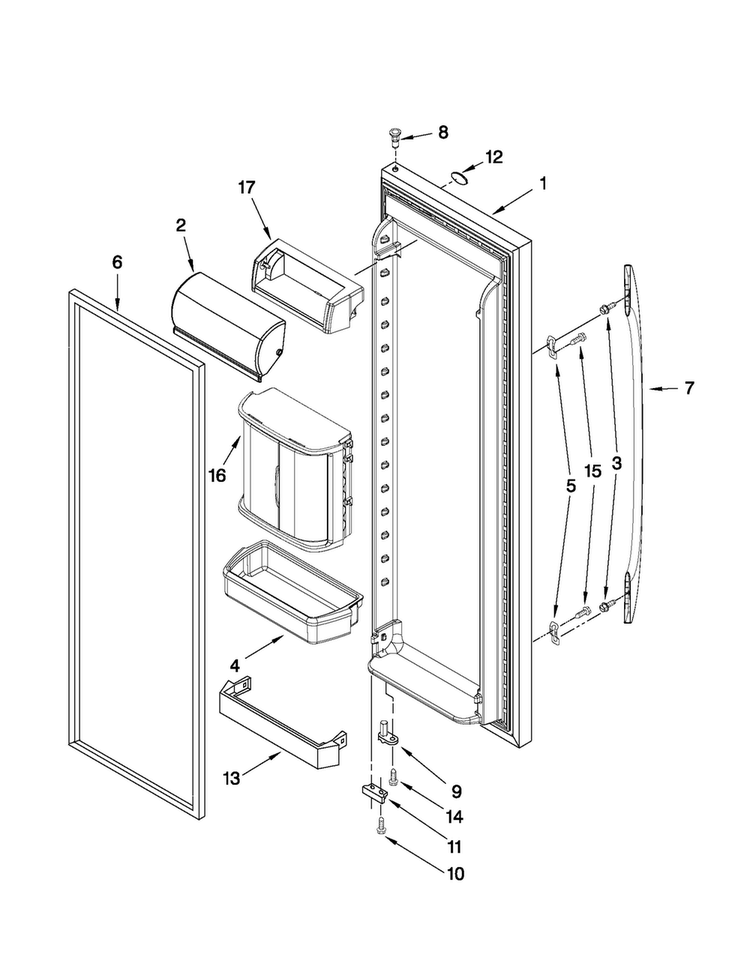 Refrigerator Door Parts Diagram and Parts List for MSD2578VEW00  Maytag Refrigerator