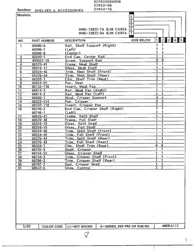 Shelves And Accessories Page 2 Diagram and Parts List for 23822-7A  Admiral Refrigerator