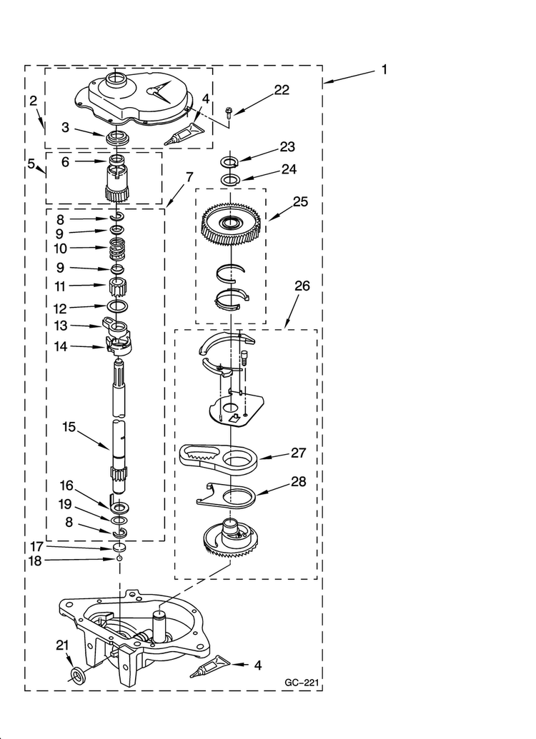 Gearcase Parts Diagram and Parts List for 3RMTW4905TW1  Maytag Washer