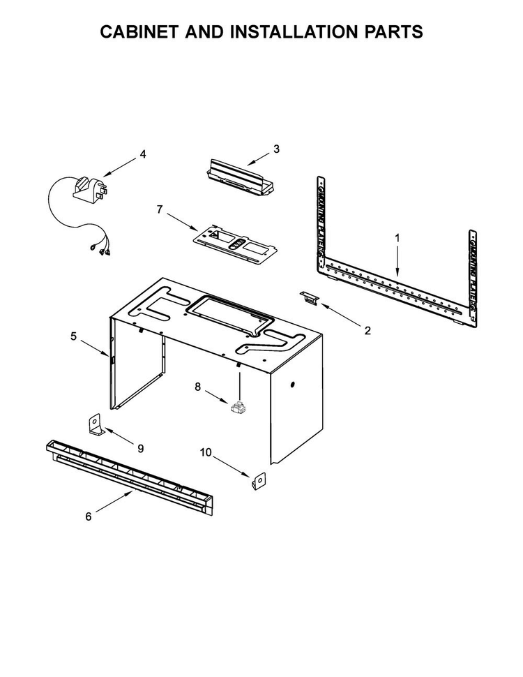 Cabinet And Installation Parts Diagram and Parts List for YAMV1160VAB7  Amana Microwave