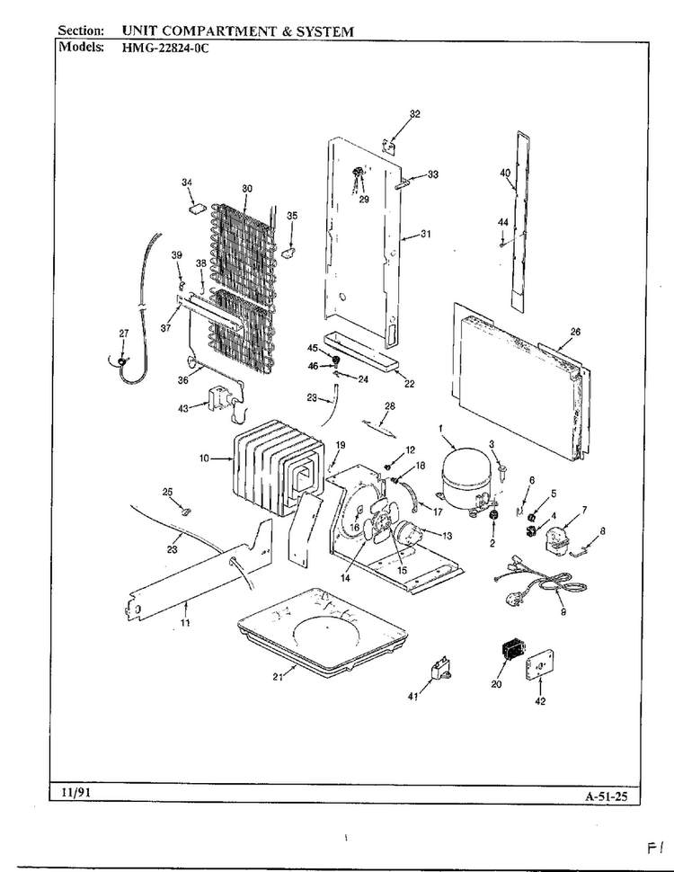 Unit Compartment And System Diagram and Parts List for 22824-0B  Admiral Refrigerator