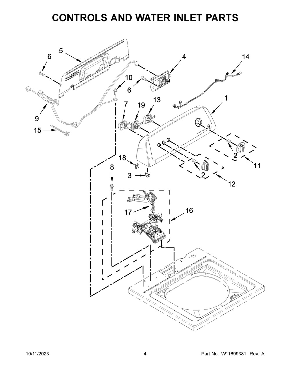 Controls And Water Inlet Parts Diagram and Parts List for ATW4519PW0  Admiral Washer
