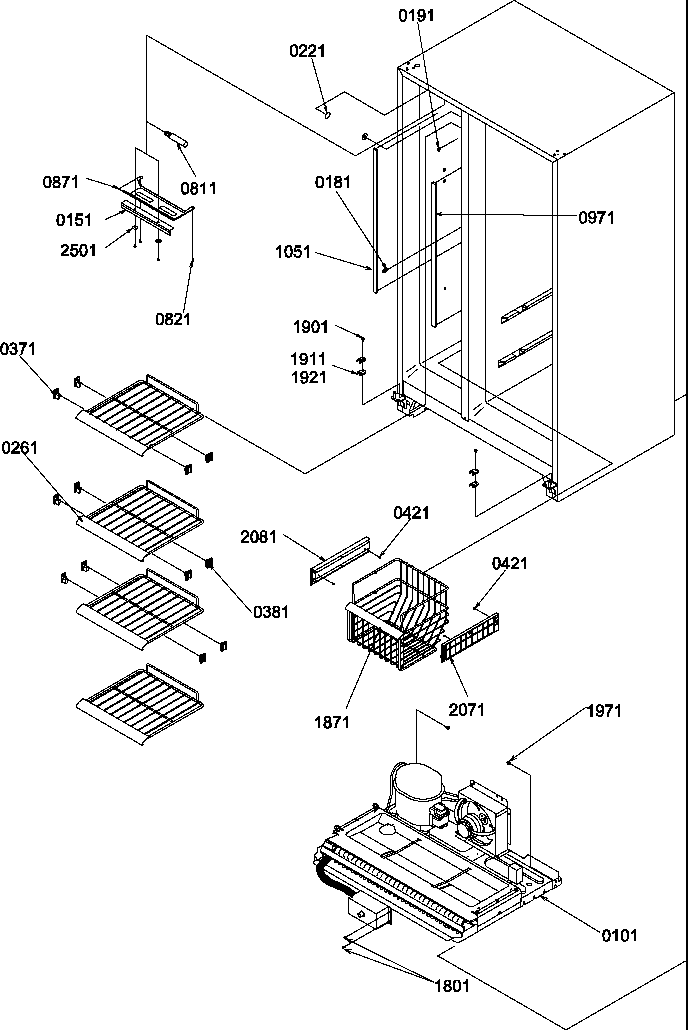 Freezer Shelves And Light Diagram and Parts List for SG521SBW-P1197002WW  Amana Refrigerator