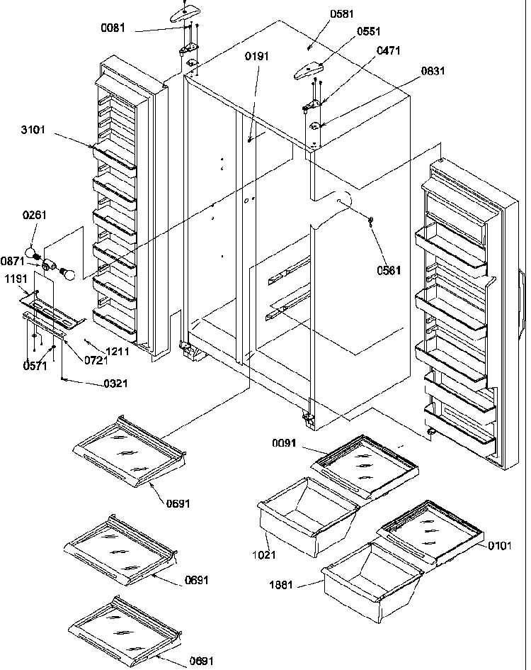 Refrigeratorfreezer Shelves, Lights, And Hinges Diagram and Parts List for SM22TBW-P1190212WW  Amana Refrigerator