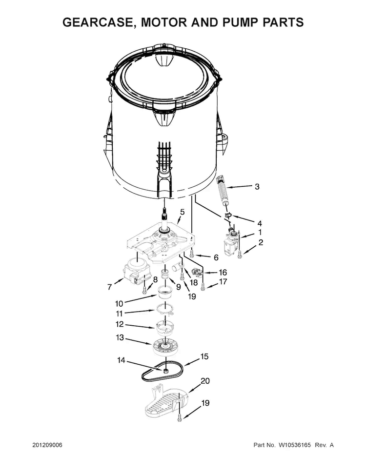 Gearcase, Motor And Pump Parts Diagram and Parts List for CAW9244XQ4  Crosley Washer