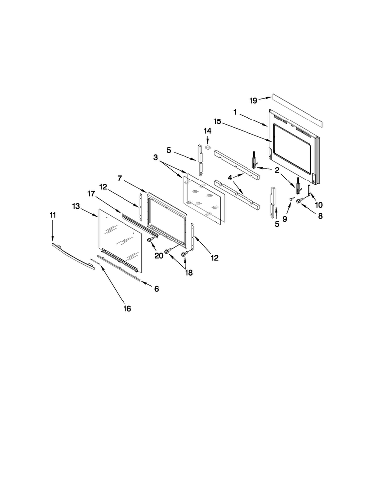 Oven Door Parts Diagram and Parts List for JMW2327WS01  Jenn-Air Microwave