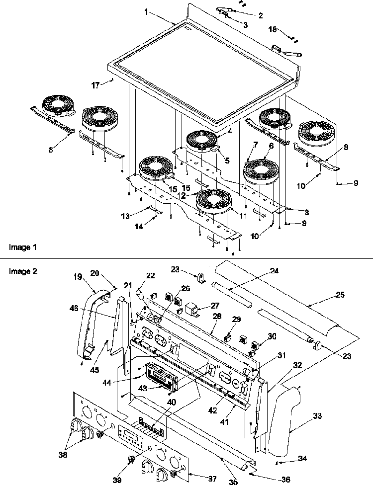 Main Top And Backguard Diagram and Parts List for ART6610E-P1143461NE  Amana Range