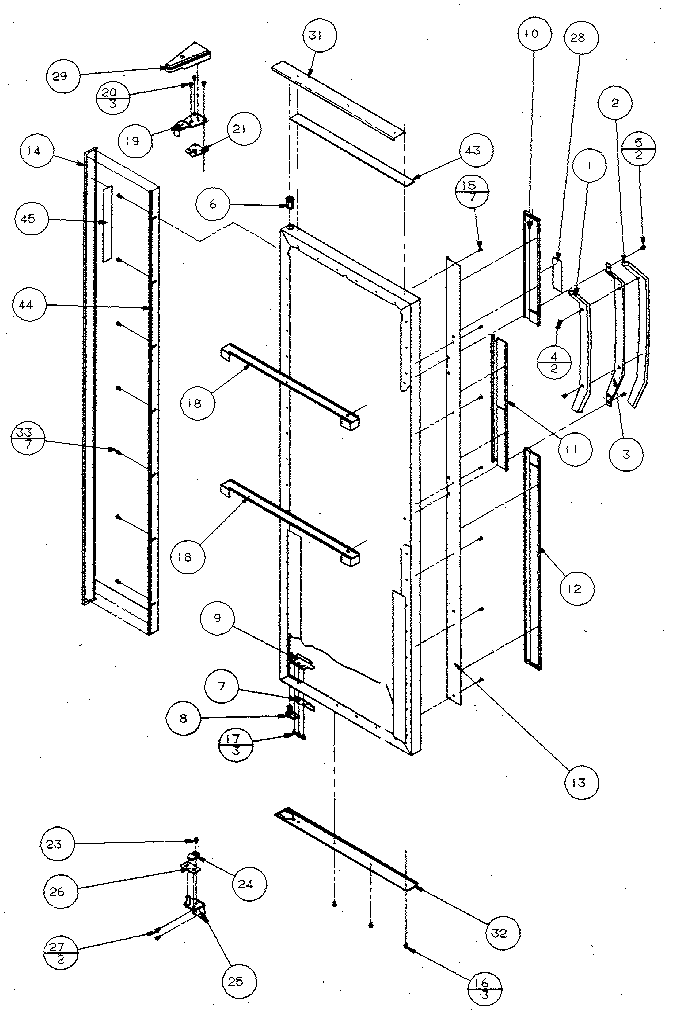 Refrigerator Door, Hinge, And Trim Diagram and Parts List for SX120J-P7870122W  Amana Refrigerator
