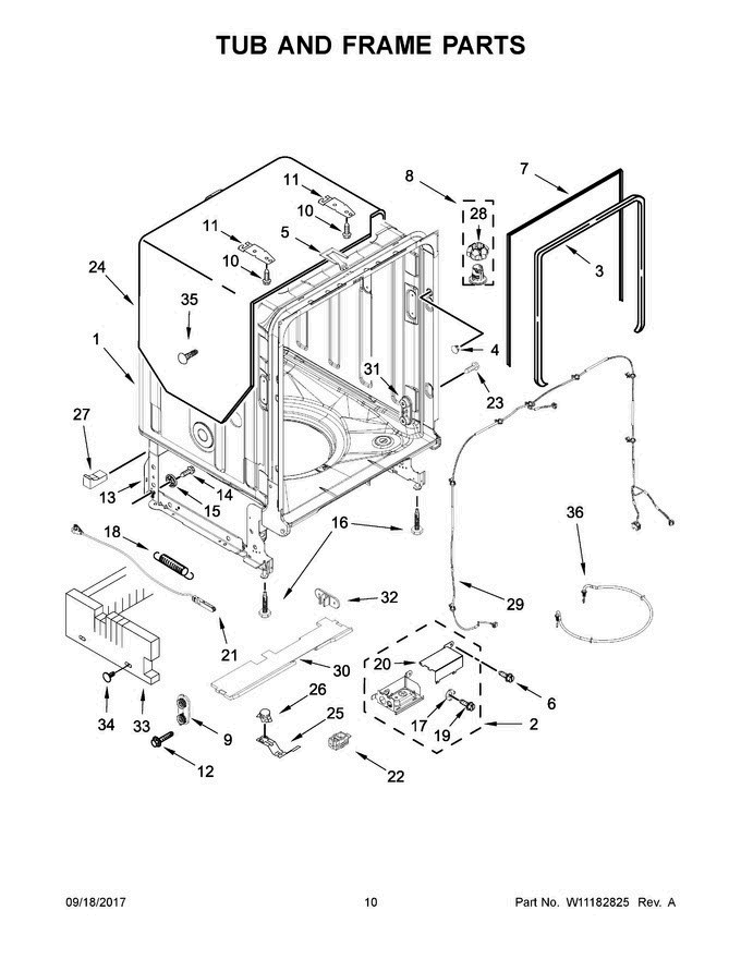 06 - Tub And Frame Parts Diagram and Parts List for JDB9800CWP3  Jenn-Air Dishwasher