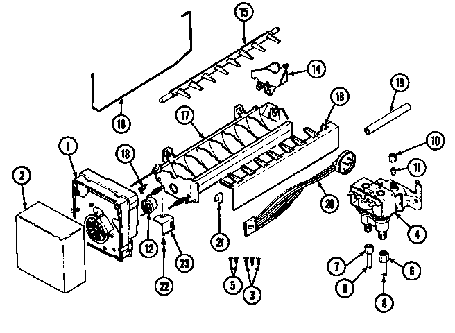 Ice Maker Diagram and Parts List for RSW2200CAL DM31B Maytag Refrigerator