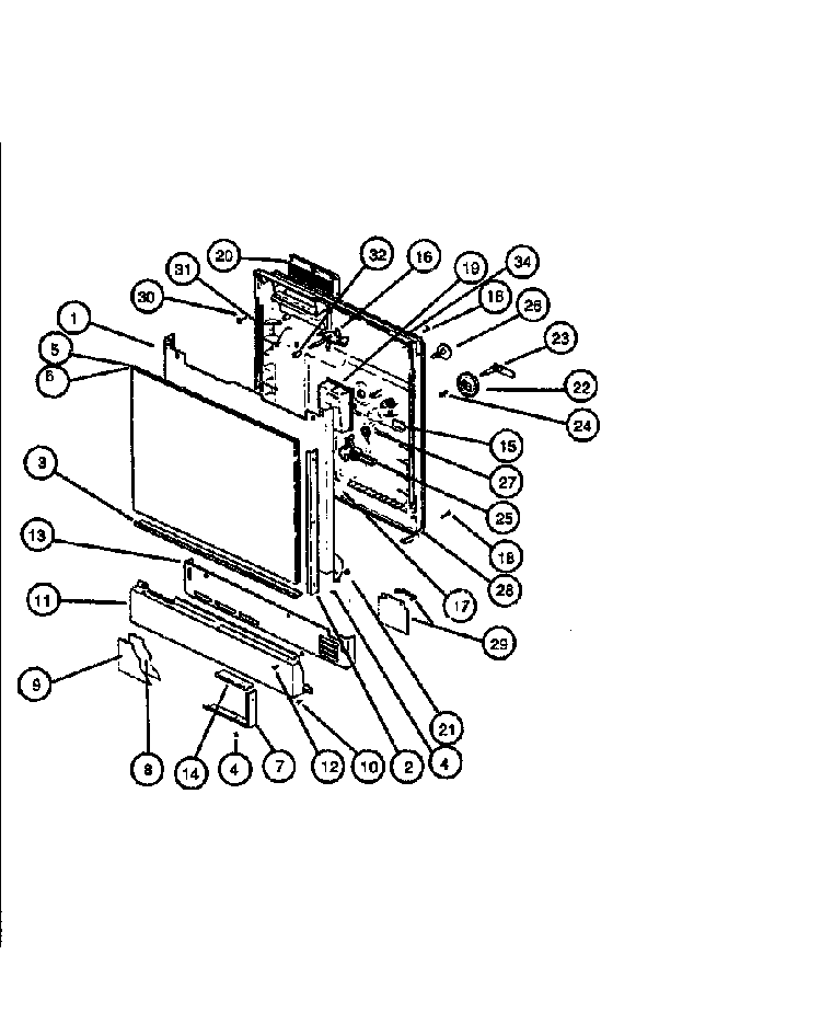 Door Assy Diagram and Parts List for DUS200W-P1139728NW  Caloric Dishwasher