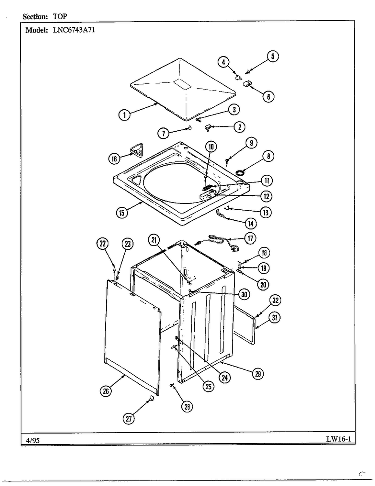 Top Diagram and Parts List for 6743A71  Norge Washer