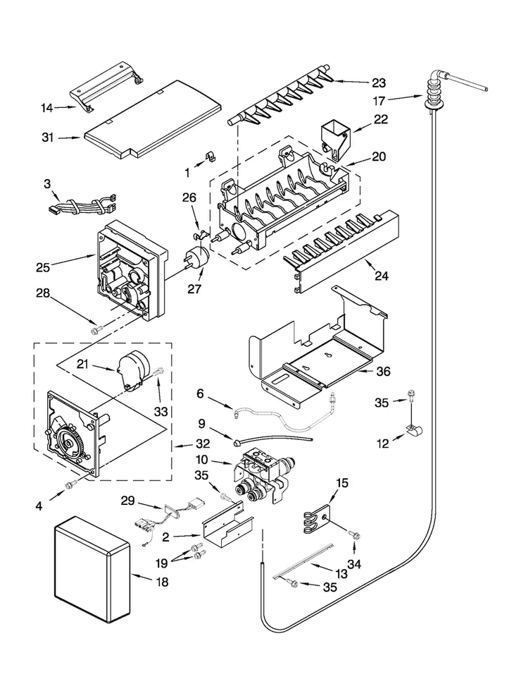 Icemaker Parts Diagram and Parts List for JS48PPDUDB13  Jenn-Air Refrigerator