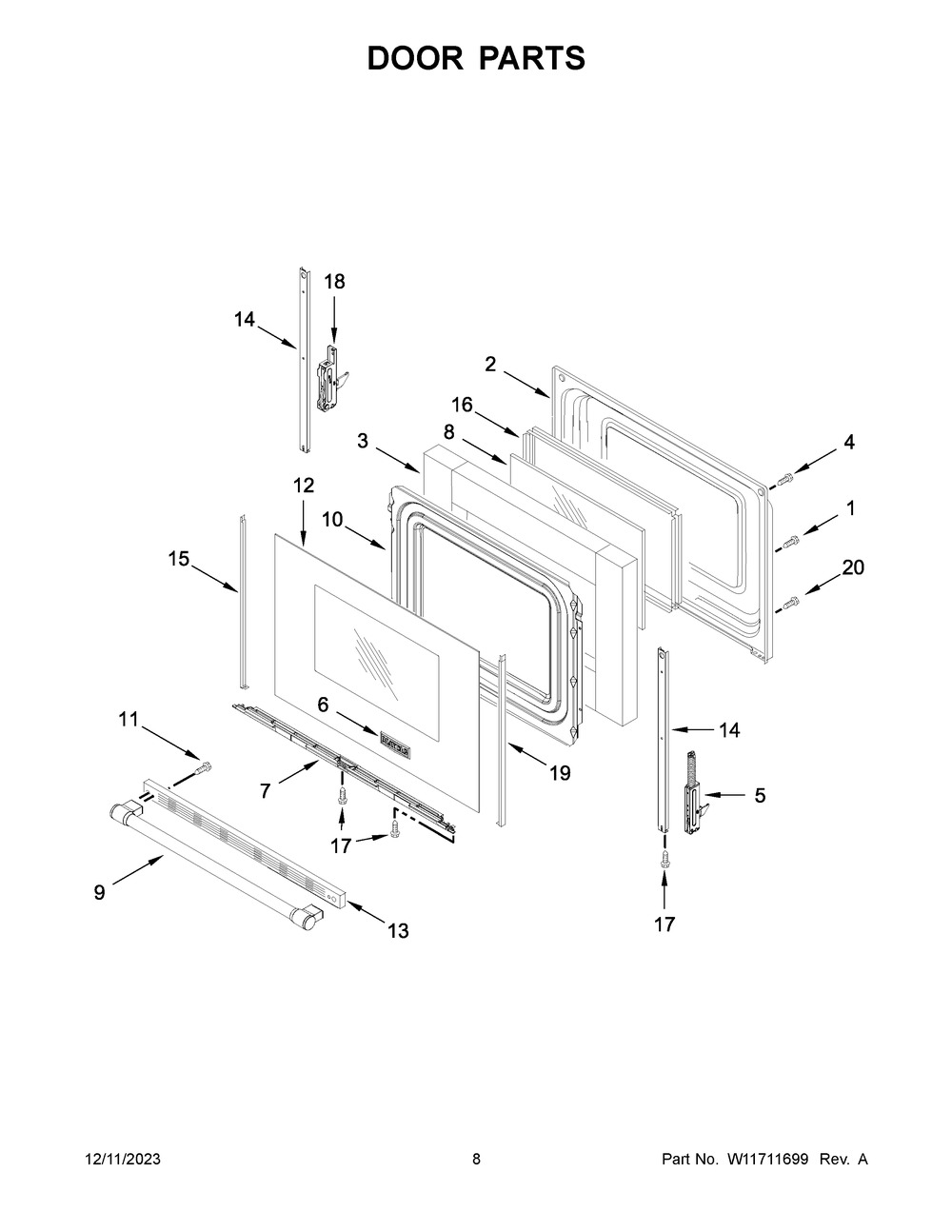 Door Parts Diagram and Parts List for YMER6600FB6  Maytag Range