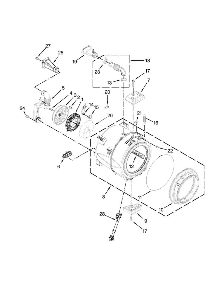 Tub And Basket Parts Diagram and Parts List for MHW4000BW1  Maytag Washer