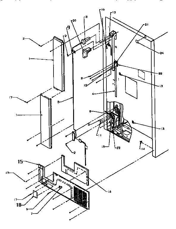 Cabinet Back Diagram and Parts List for TXI22R2-P1168014W  Amana Refrigerator