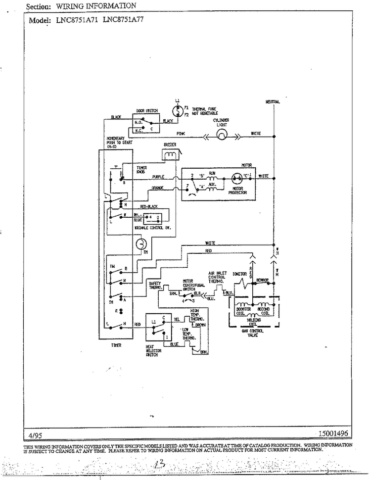 Wiring Information Diagram and Parts List for LNC8751A71  Maytag Dryer