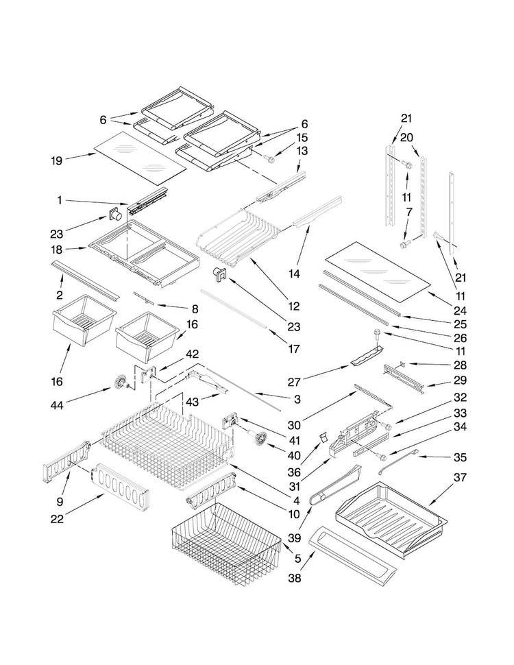 Shelf Parts Diagram and Parts List for MFF2558VEQ2  Maytag Refrigerator