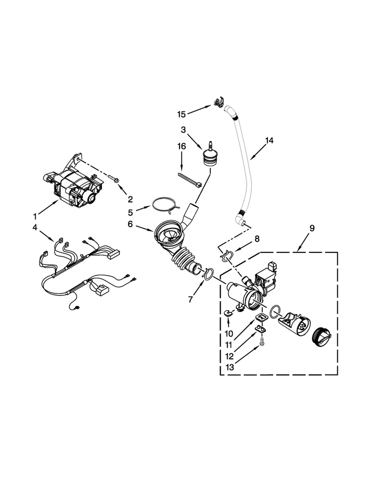 Pump And Motor Parts Diagram and Parts List for MHN30PNCGW0  Maytag Washer