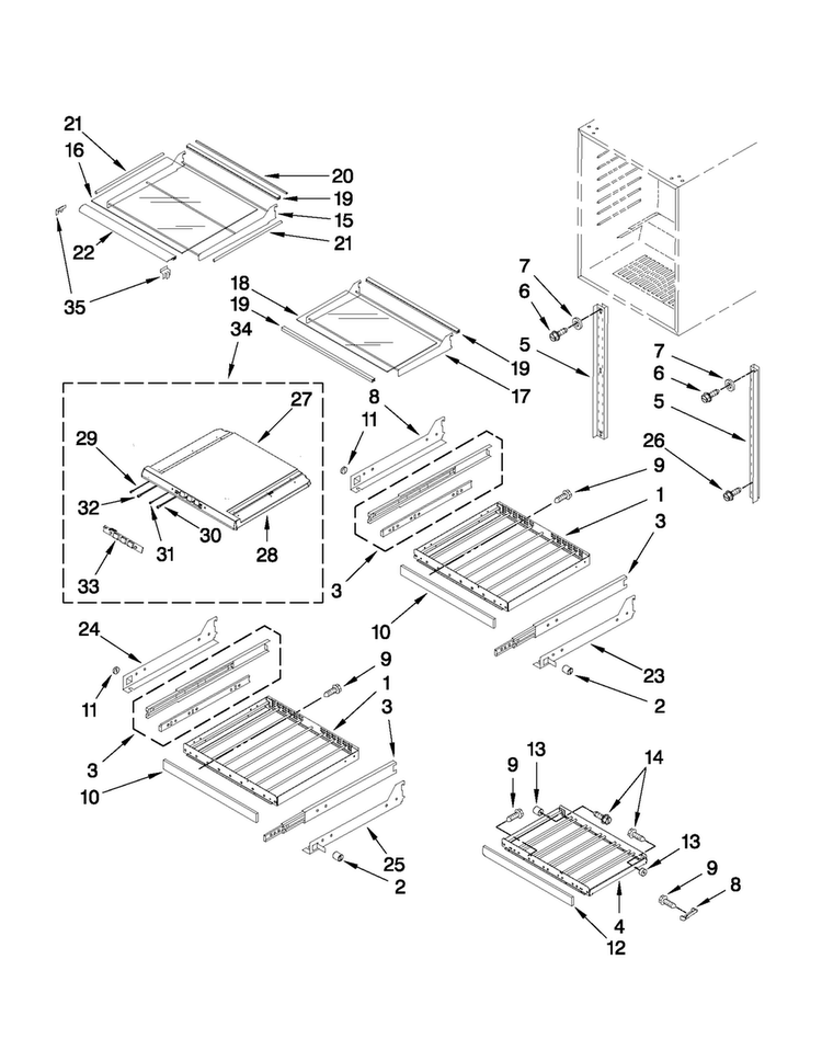 Shelf Parts Diagram and Parts List for JUB248RBCX02  Jenn-Air Wine and Beverage Cooler