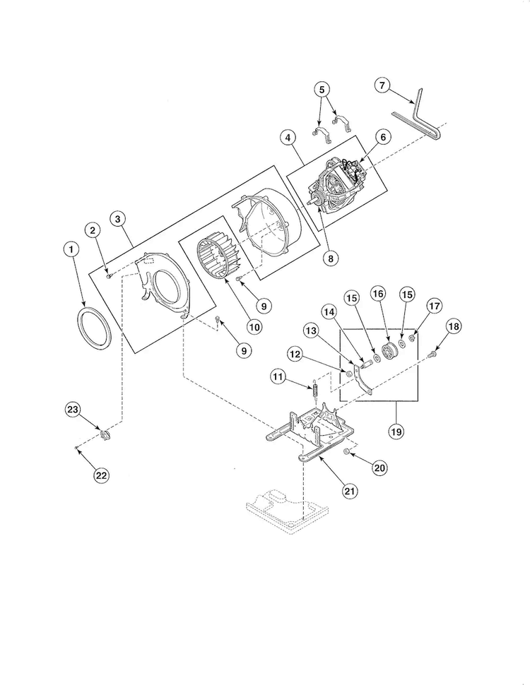 Motor/exhaust Fan/belt - Optional Diagram and Parts List for EE2107WT  Speed Queen Dryer