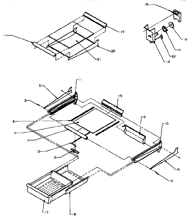 Cabinet Shelving Diagram and Parts List for TSI18A3W-P1182107WW  Amana Refrigerator