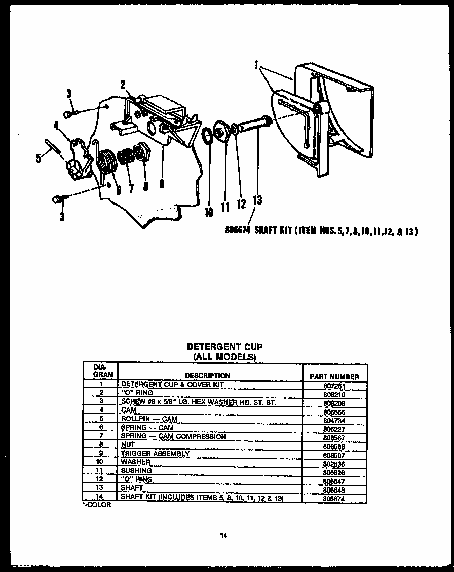 Detergent Cup Diagram and Parts List for DCR-225-1A-OL  Caloric Dishwasher