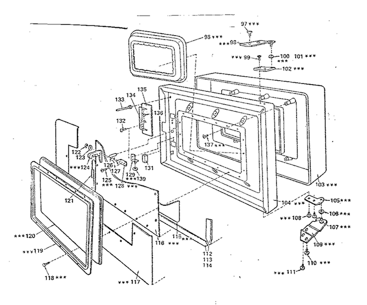 Door Assembly Diagram and Parts List for 5629907410  Kenmore Microwave