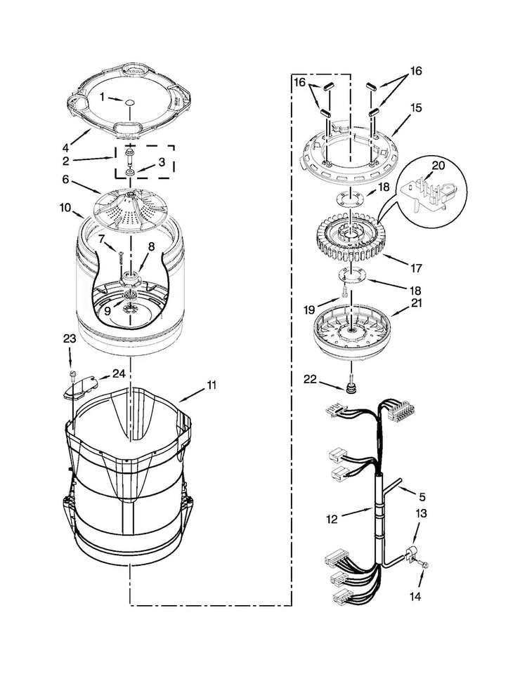 Motor, Basket And Tub Parts Diagram and Parts List for MVWB700BW0  Maytag Washer