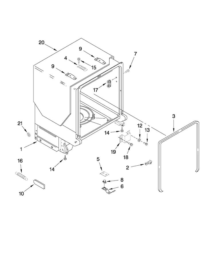 Tub And Frame Parts Diagram and Parts List for MDBH969AWB3  Maytag Dishwasher