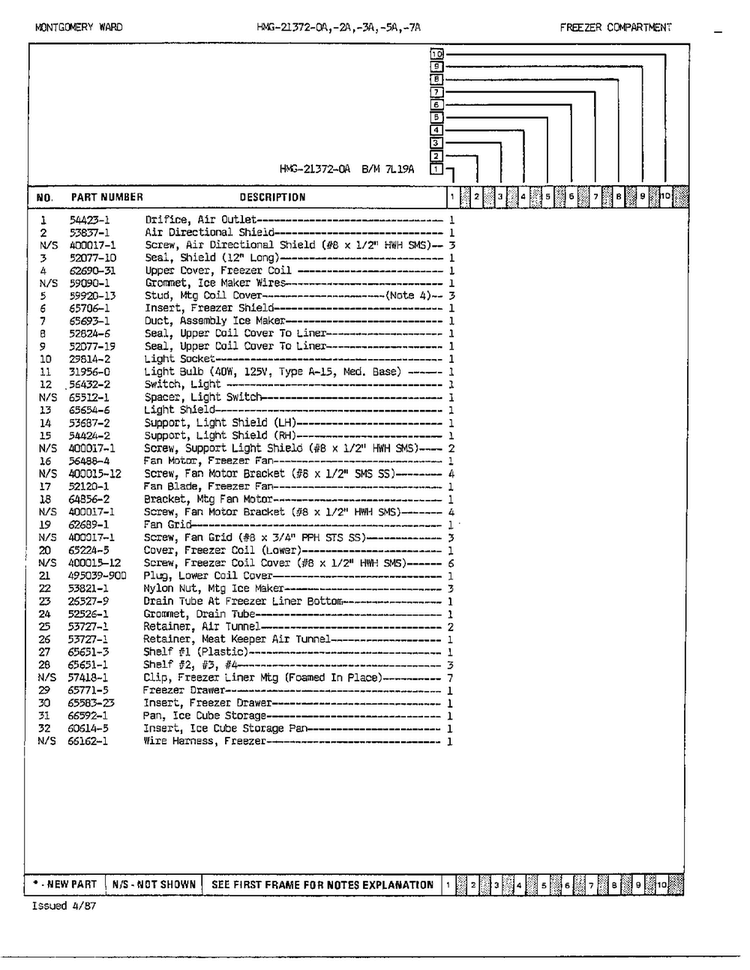 Freezer Compartment Page 2 Diagram and Parts List for 21372A  Admiral Refrigerator