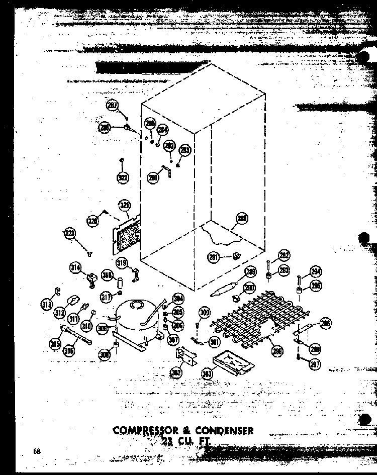 Compressor & Condenser 23 Cu. Ft. Diagram and Parts List for T16W-P60303-53W  Amana Refrigerator