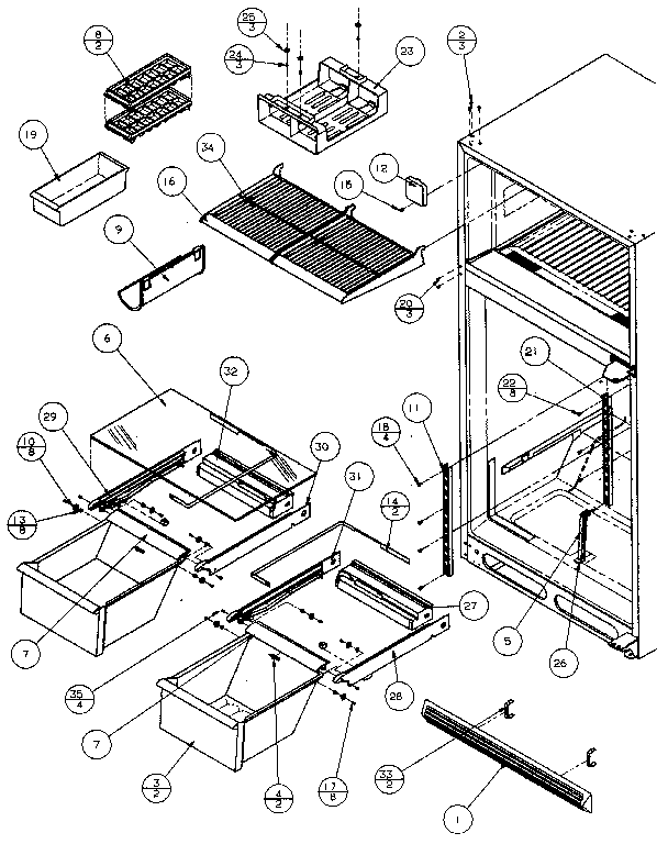 Cabinet Shelving Diagram and Parts List for TX19R-P1158502W  Amana Refrigerator