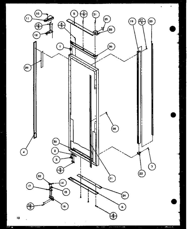 Refrigerator Door Hinge And Trim Parts Diagram and Parts List for SBD20K-P1117701W  Amana Refrigerator