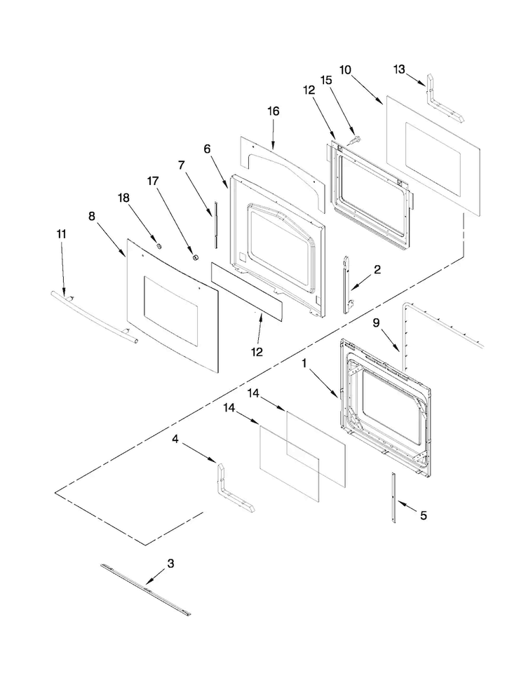 Oven Door Parts Diagram and Parts List for JJW9530DDB30  Jenn-Air Wall Oven