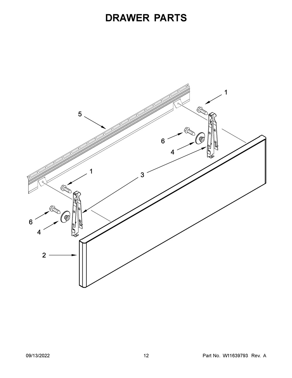 Drawer Parts Diagram and Parts List for JDS1750ML0  Jenn-Air Range
