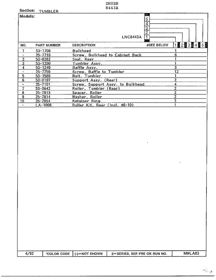 Tumbler Page 2 Diagram and Parts List for 8443A  Norge Dryer