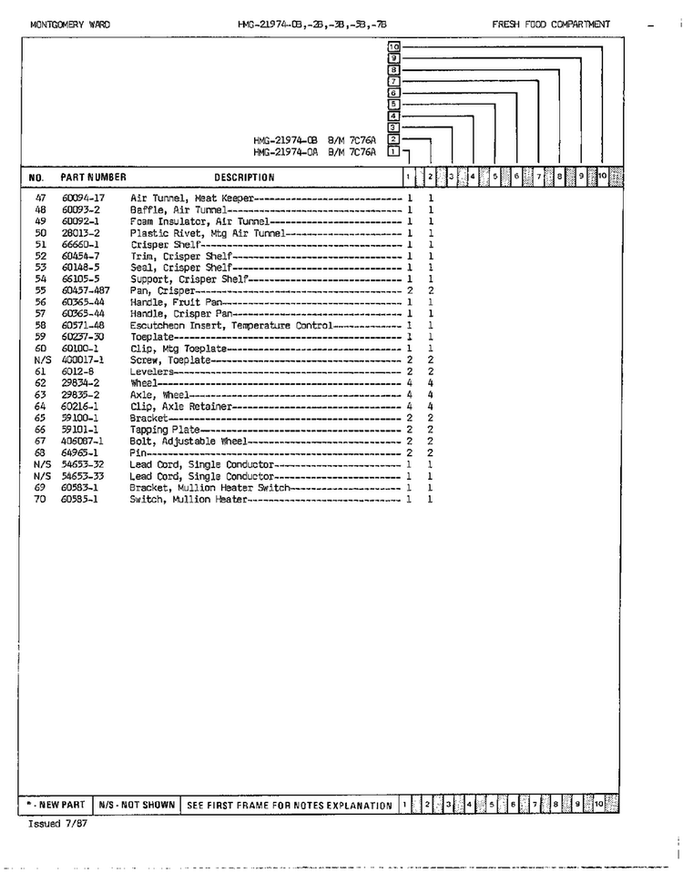 Fresh Food Compartment Page 3 Diagram and Parts List for 21974A  Admiral Refrigerator