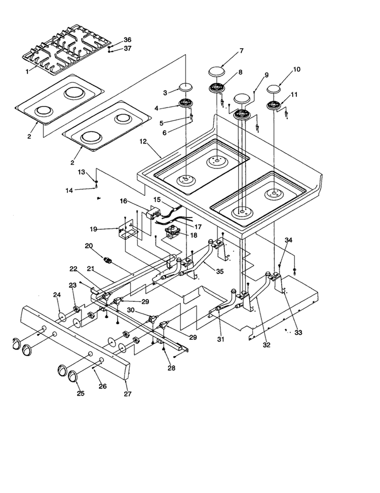 Main Top Diagram and Parts List for ARG7800E-P1143355NE  Amana Range