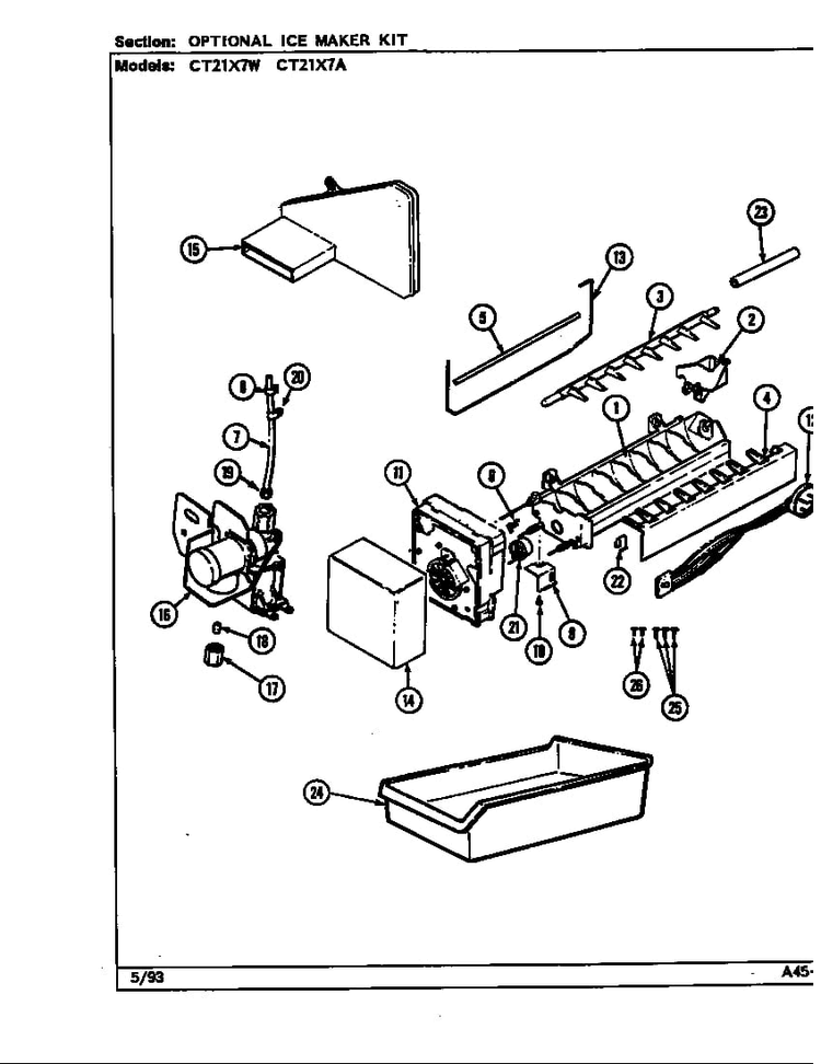 Optional Ice Maker Kit Diagram and Parts List for CT21X7W DD68A Crosley Refrigerator
