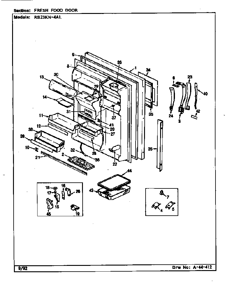 Fresh Food Door Diagram and Parts List for RB23KA-4AL CG96A Magic Chef Refrigerator