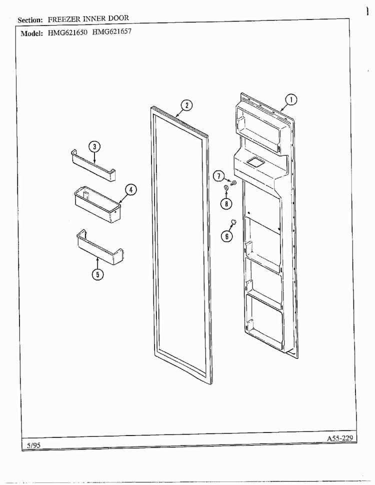Freezer Inner Door Diagram and Parts List for HMG621657  Admiral Refrigerator
