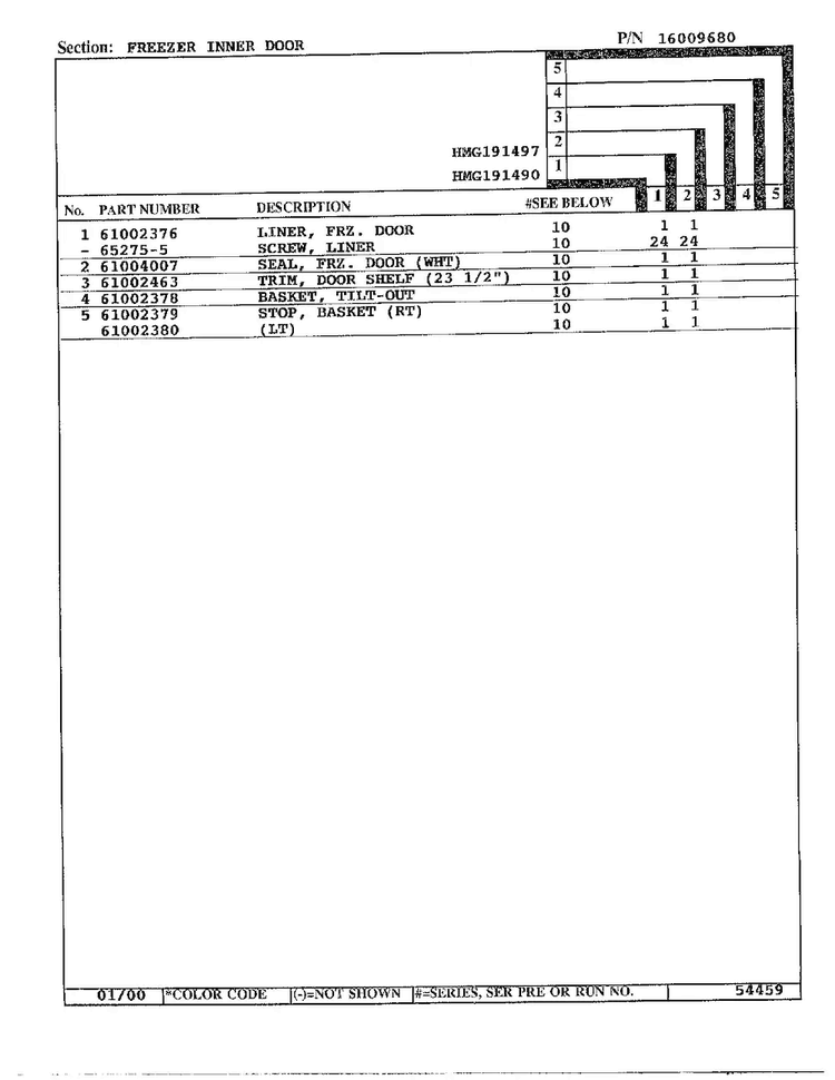 Freezer Inner Door Page 2 Diagram and Parts List for HMG191490  Admiral Refrigerator