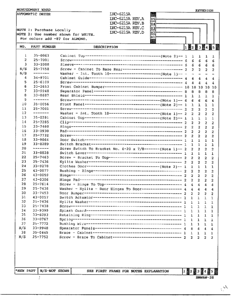 Exterior Page 2 Diagram and Parts List for 6215A REV D Norge Washer