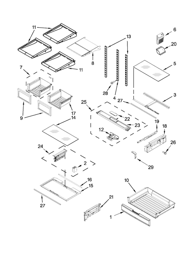Shelf Parts Diagram and Parts List for MFT2672AEW10  Maytag Refrigerator