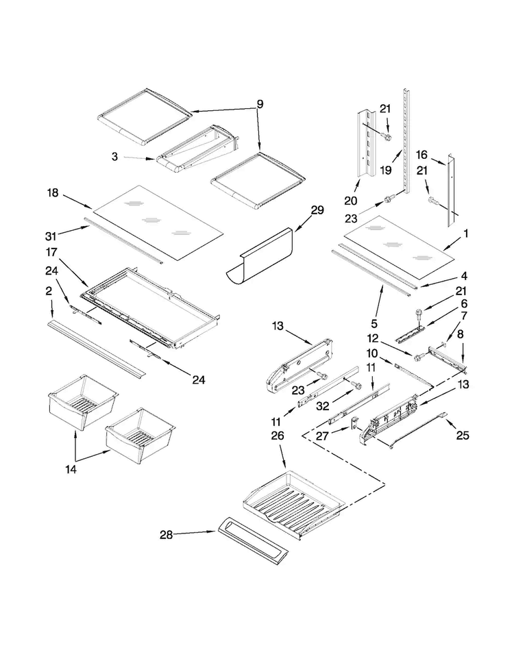 Shelf Parts Diagram and Parts List for JFI2089WES8  Jenn-Air Refrigerator