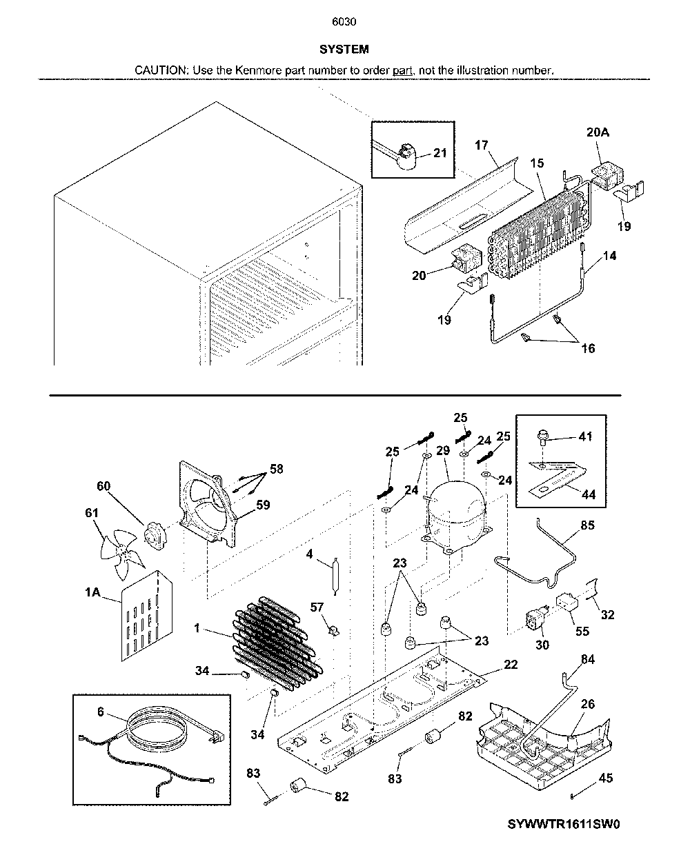 System Diagram and Parts List for 25360302613  Kenmore Refrigerator